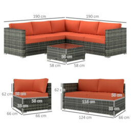 Lane Grey 4-Seater Rattan Outdoor Sofa Set With Orange Cushions - Wyld Haus - thumbnail 4