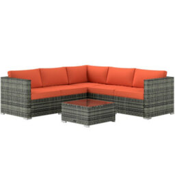 Lane Grey 4-Seater Rattan Outdoor Sofa Set With Orange Cushions - Wyld Haus - thumbnail 2