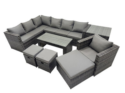 Fimous 8 Pieces Outdoor Pe Rattan Garden Furniture Corner Sofa Oblong Coffee Table Set With Cushions 3 Footstools Side Table - image 1