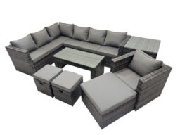 Fimous 8 Pieces Outdoor Pe Rattan Garden Furniture Corner Sofa Oblong Coffee Table Set With Cushions 3 Footstools Side Table - thumbnail 1