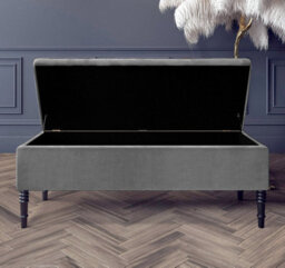 Paris Plain 120Cm Ottoman Storage Bench - Plush Velvet Shoe Bench - Grey Upholstery Footstool With Storage - thumbnail 2