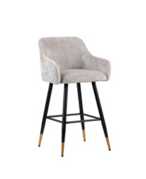 MiHOMEUK Zurich Velvet Bar Stool Contemporary Velvet Counter Stool With Metal Legs & Padded Back Light Grey W52.5 X D51.5 X H96 Cm - thumbnail 1
