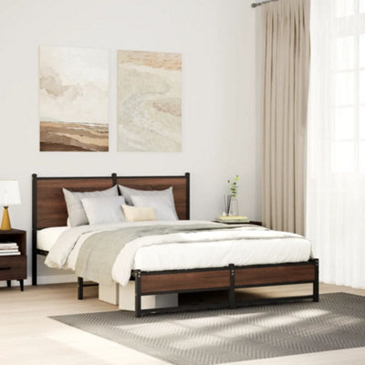 Berkfield Metal Bed Frame Without Mattress Brown Oak 140X200 Cm - image 1