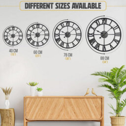 Large Black Wall Clock - 78Cm Round Silent Skeleton Roman Numerals Battery Hanging Clock For Living Room, Bedroom, Kitchen, Hotel - thumbnail 2