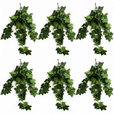 Leaf Pack Of 6 X 70Cm Artificial Trailing Grape Ivy Plant Faux Hanging Foliage - Green - image 1