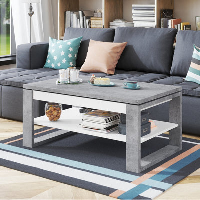 Heze Furniture Nuo Lift Top Coffee Table Contemporary Style - Concrete & White Matt - image 1