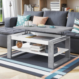 Heze Furniture Nuo Lift Top Coffee Table Contemporary Style - Concrete & White Matt - thumbnail 2