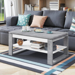 Heze Furniture Nuo Lift Top Coffee Table Contemporary Style - Concrete & White Matt - thumbnail 1