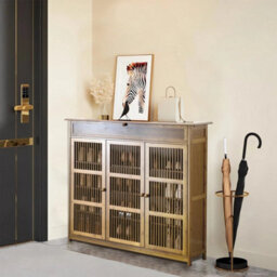 Shoe Storage Cabinet Rack 3 Door Brown Wood Stand Cupboard - thumbnail 5