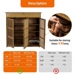 Shoe Storage Cabinet Rack 3 Door Brown Wood Stand Cupboard - thumbnail 4