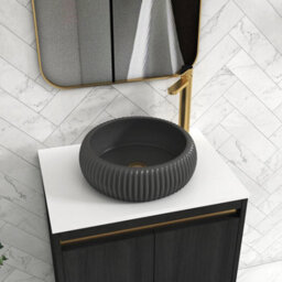 Royal Bathrooms Orion 600mm Hale Black Floor Standing Plain White Countertop Vanity Unit 2 Door With Milan Black Basin & Brushed Brass Accent Trim - thumbnail 5