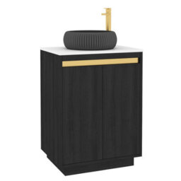 Royal Bathrooms Orion 600mm Hale Black Floor Standing Plain White Countertop Vanity Unit 2 Door With Milan Black Basin & Brushed Brass Accent Trim - thumbnail 6
