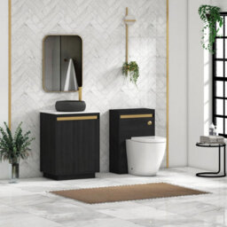 Royal Bathrooms Orion 600mm Hale Black Floor Standing Plain White Countertop Vanity Unit 2 Door With Milan Black Basin & Brushed Brass Accent Trim - thumbnail 3