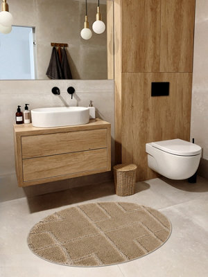 RugsX Bathroom Rug Supreme Circle Lines, Non-Slip, Soft - Beige Circle 67 Cm - image 1