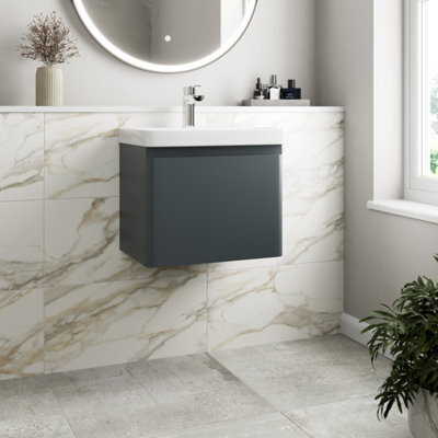 Affine Wall Mounted Bathroom Vanity Unit Basin Sink Storage Furniture Cabinet 500 Grey - image 1