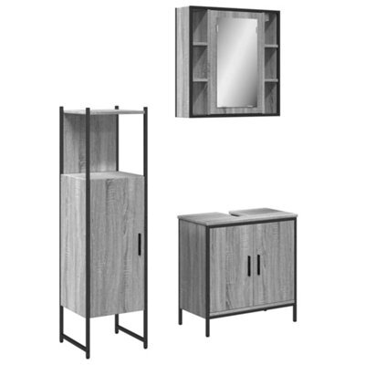 Berkfield Stylish 3 Piece Bathroom Cabinet Set Grey Sonoma Engineered Wood