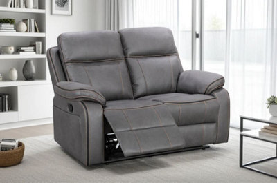 Faux Leather Grey 2 Seater Manual Recliner Sofa With Contrast Stitching - image 1