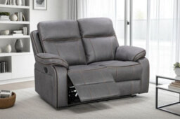 Faux Leather Grey 2 Seater Manual Recliner Sofa With Contrast Stitching - thumbnail 1