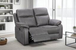 Faux Leather Grey 2 Seater Manual Recliner Sofa With Contrast Stitching - thumbnail 2