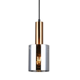 Luminosa Lighting Luminosa Modern Hanging Pendant Brass 1 Light  With Glass, Smoky Shade, E27 - thumbnail 1