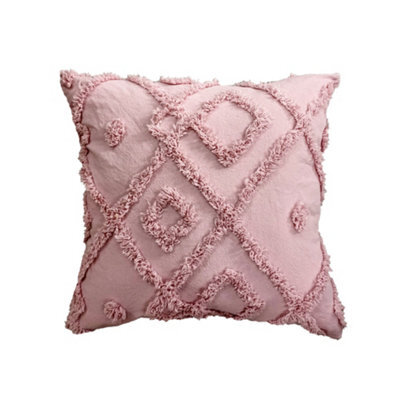 Velosso Bohemian Tufted Design Square Cushion, Soft Cotton Textured Weave, Zip Closure, Machine Washable - Mauve