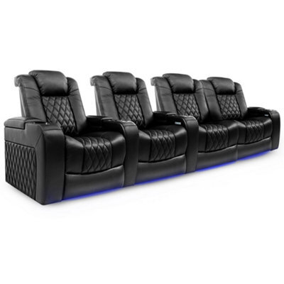 Valencia Tuscany Home Cinema Seating Row Of 4 Loveseat Right Black Nappa Leather Diamond Stitching Power Headrest - image 1