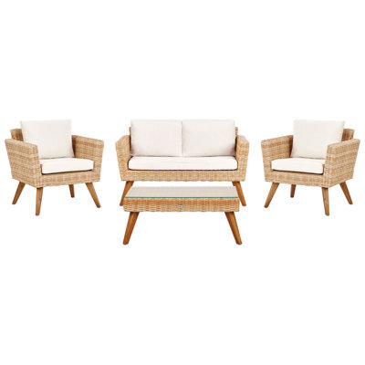 Beliani Garden Lounge Set With Table 4 Seater Vittoria Pe Rattan Off-White - image 1