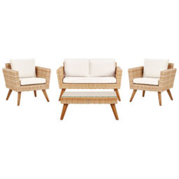 Beliani Garden Lounge Set With Table 4 Seater Vittoria Pe Rattan Off-White - thumbnail 1