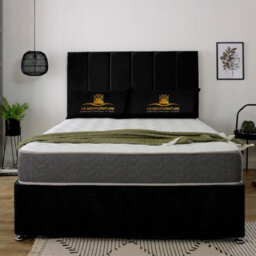 UKBEDFURNITURE Savannah Black Plush  Divan Bed Base With 26 Inch Headboard - No Storage - thumbnail 1