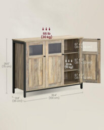 Songmics Sideboard, Buffet Table, Storage Cabinet With Glass Doors, Steel Frame, Industrial Style, Turquoise Brown And Ink Black - thumbnail 2