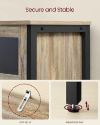 Songmics Sideboard, Buffet Table, Storage Cabinet With Glass Doors, Steel Frame, Industrial Style, Turquoise Brown And Ink Black - thumbnail 5