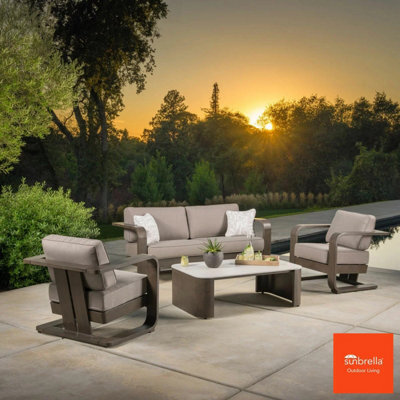 Sunvilla Gibson 4 Piece Patio Seating Set Aluminium Frame Sunbrella Cushions Stone Table Outdoor Sofa Chairs Cover - image 1