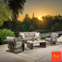 Sunvilla Gibson 4 Piece Patio Seating Set Aluminium Frame Sunbrella Cushions Stone Table Outdoor Sofa Chairs Cover - thumbnail 1