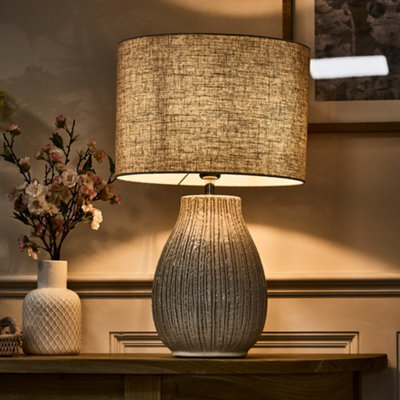 Dibor Modern Bulbous Textured Cream Bedroom Living Room Bedside Table Lamp - image 1