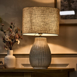 Dibor Modern Bulbous Textured Cream Bedroom Living Room Bedside Table Lamp - thumbnail 1