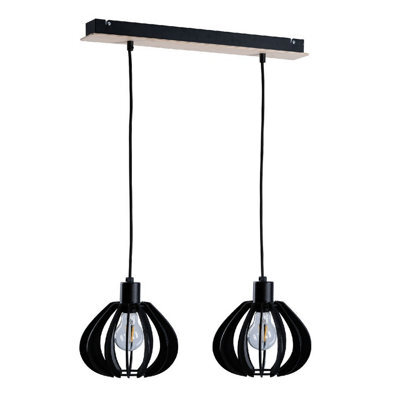 Luminosa Lighting Luminosa Nicoleta Bar Pendant Ceiling Light Black And Natural, 52Cm, 2X E27