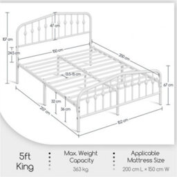 Yaheetech White 5Ft King Metal Bed Frame With Arched Headboard And Footboard - thumbnail 3