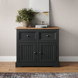 Mercers Furniture Country Charcoal Grey Painted 2 Door 2 Drawer Sideboard Solid Wood Pine Wooden With Mexican Styling - thumbnail 1