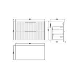 Balterley Tixall Fluted 2 Drawer Wall Hung Vanity Unit With Laminate Worktop, Satin Grey, 800mm - thumbnail 2