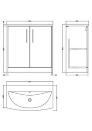 Hudson Reed Juno Floor Standing Double Soft Close Door Vanity Unit With Curved 1 Tap Hole Basin In Graphite Grey Woodgrain, 800mm - thumbnail 7