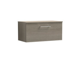 Balterley Bramshall Modern Bathroom 800mm Wall Hung 1-Soft Close Drawer Vanity Unit With Worktop, 805 X 377 X 390mm, Solace Oak - thumbnail 1
