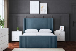 DS Living Elara Winged Blue Panel Bed With Headboard Super King - thumbnail 2