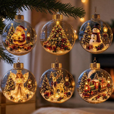 CLEFFNS 6Pcs Glowing Christmas Story Ornament, Light Up Christmas Balls Holiday Scene Hanging Decor Christmas Ornament For Tree Mantel - image 1