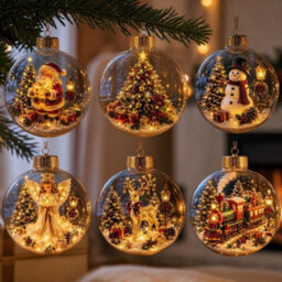 CLEFFNS 6Pcs Glowing Christmas Story Ornament, Light Up Christmas Balls Holiday Scene Hanging Decor Christmas Ornament For Tree Mantel - thumbnail 1