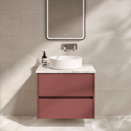 Balterley Chartley Contemporary Wall Hung 2 Drawer Vanity Unit With Carrera Marble Laminate Worktop, 600mm, Smoked Red - thumbnail 3
