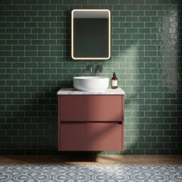 Balterley Chartley Contemporary Wall Hung 2 Drawer Vanity Unit With Carrera Marble Laminate Worktop, 600mm, Smoked Red - thumbnail 2