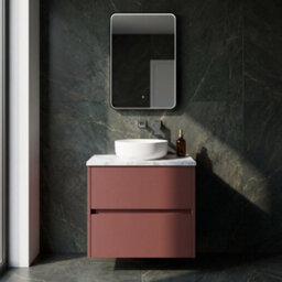 Balterley Chartley Contemporary Wall Hung 2 Drawer Vanity Unit With Carrera Marble Laminate Worktop, 600mm, Smoked Red - thumbnail 4