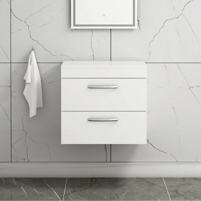 Royal Bathrooms 600mm Wall Hung Vanity Unit 2 Drawer Gloss White - Storage Cabinet - image 1