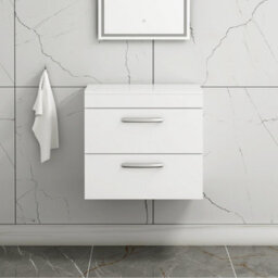 Royal Bathrooms 600mm Wall Hung Vanity Unit 2 Drawer Gloss White - Storage Cabinet - thumbnail 1