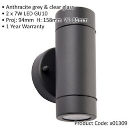 2 Pack Up & Down Twin Outdoor Ip44 Wall Light - 2 X 7W Gu10 Led - Anthracite - thumbnail 2